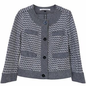 Diane von Furstenberg Tweed Knit Jacket • Navy & Ivory • Textured Chic • Size 6